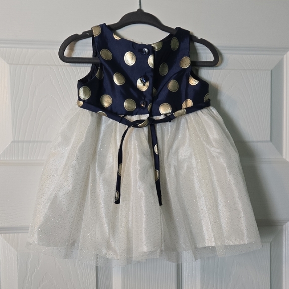 Sweet Heart Rose 9-12 M Navy with Gold Polka Dot Baby Dress w/ Matching Jacket - Picture 3 of 7